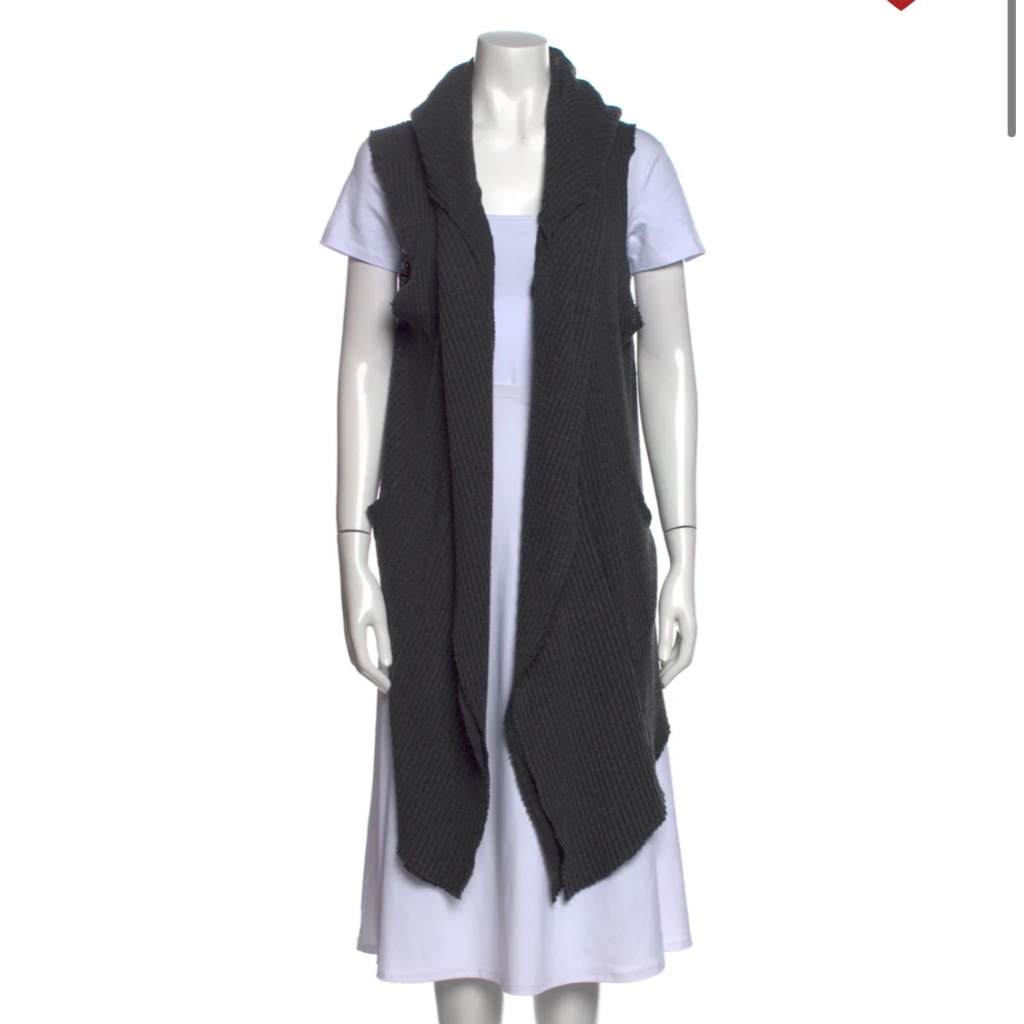 Nsf Charcoal Gray Drapey Open Front Cardigan Vest W/ Hood & High Low Hem Sz S